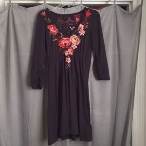 Purple embroidered 3/4 sleeve JW Los Angeles dress